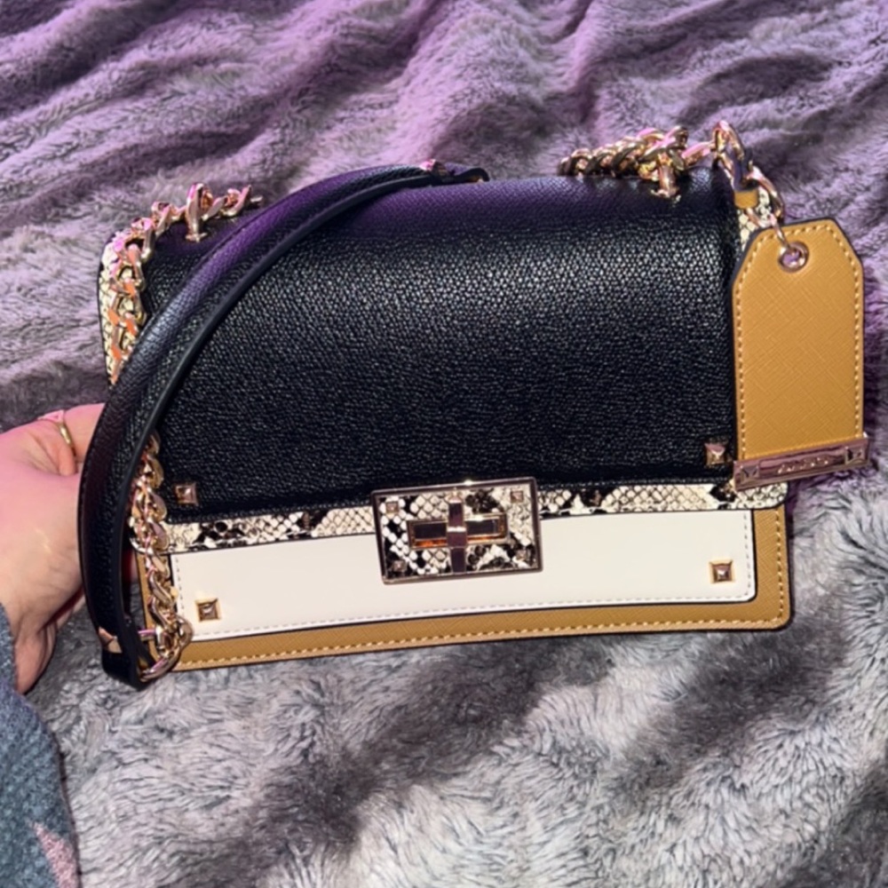 Aldo Black, White & Tan Crossbody Bag with Snake-Trim - Picture 3 of 9